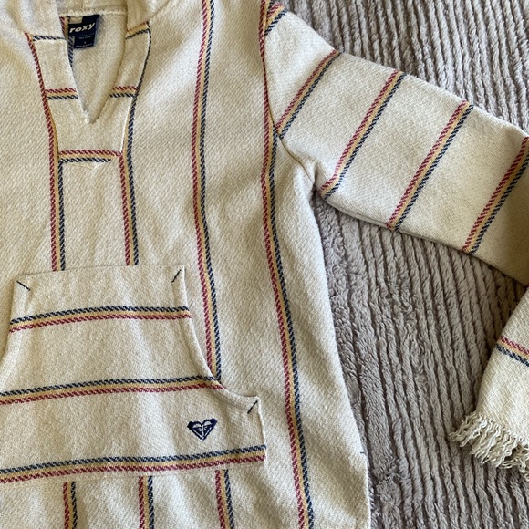 Roxy Long Sleeve Pullover Hoodie Size Small White and Colorful Stripes Hippie - Picture 4 of 7
